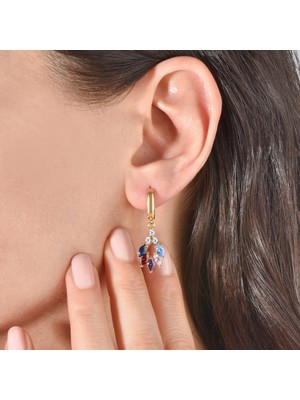 Nox Jewelry 14 Ayar Altın Kaplama Renkli Çiçek Yaprağı Sallantılı Gümüş Küpe - ES00151