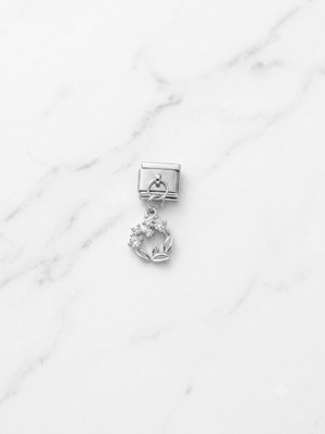  çiçekli taç taşlı model paslanmaz çelik charm