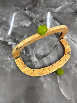 Velanee 24 cm Doğal Ahşap Çanta Bursu Fıstık Yeşili Taşlı Model 1 Adet