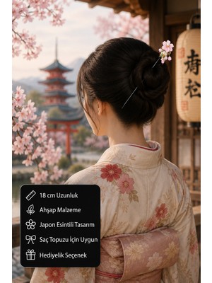 Sakura Çiçeği Ahşap Saç Çubuğu – El Yapımı Japon Esintili Kadın Topuz Tokası
