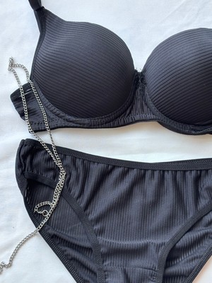 Ebru Siyah Destekli Push-Up Sütyen Takımı Mikro Kumaş Günlük Kullanım 75-95 Beden