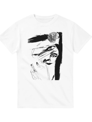 Clovendi Çılgın Kadın / Soyut Gotik Tarzı Unisex Beyaz Tişört