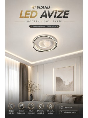 Elvora Home Modern (Premium) Ay Desenli Ledli Plafonyer Tavan Avizesi Beyaz Işık Salon Oturma Odası Avizesi Modelleri