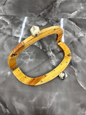 Velanee 24 cm Doğal Ahşap Çanta Bursu Mermer Desenli Taşlı Model