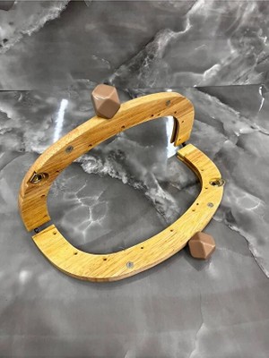 Velanee 24 cm Doğal Ahşap Çanta Bursu Bej Renkli Taşlı Model