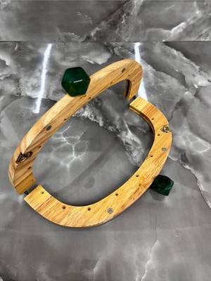 Velanee 24 cm Doğal Ahşap Çanta Bursu – Yeşil Taşlı Model