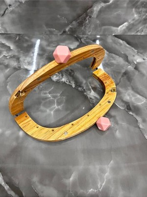 Velanee 24 cm Doğal Ahşap Çanta Bursu Pembe Taşlı Model