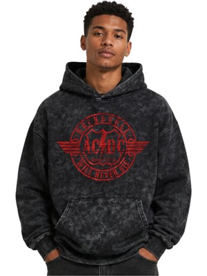 Sevbano Ac Dc Rock Metal Müzik Grubu Baskılı Unisex Oversize Yıkamalı Premium Hoodie Sweatshirt