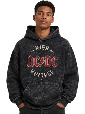 Sevbano Ac Dc Rock Metal Müzik Grubu Baskılı Unisex Oversize Yıkamalı Premium Hoodie Sweatshirt