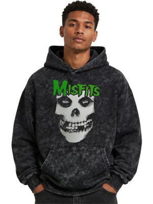 Sevbano Misfits Rock Metal Müzik Grubu Baskılı Unisex Oversize Yıkamalı Premium Hoodie Sweatshirt