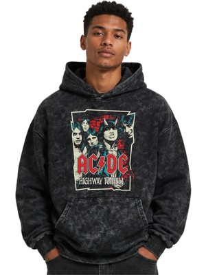 Sevbano Ac Dc Rock Metal Müzik Grubu Baskılı Unisex Oversize Yıkamalı Premium Hoodie Sweatshirt