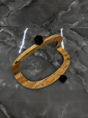 Velanee 24 cm Doğal Ahşap Çanta Bursu Siyah Taşlı Model
