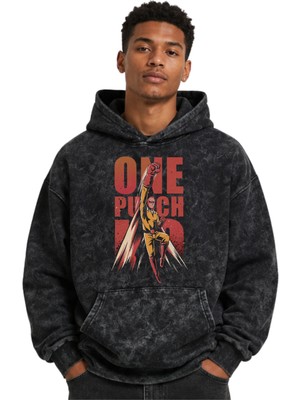 Sevbano One Punch Man Saitama Anime Baskılı Unisex Oversize Yıkamalı Premium Hoodie Sweatshirt