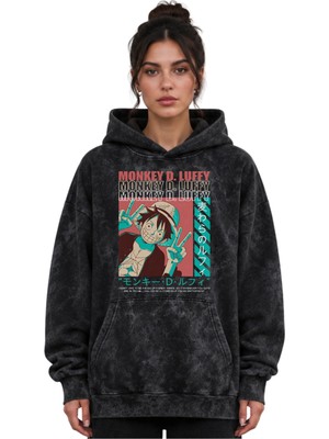 Sevbano Monkey D. Luffy One Piece Gear 5 Anime Baskılı Unisex Oversize Yıkamalı Premium Hoodie Sweatshirt