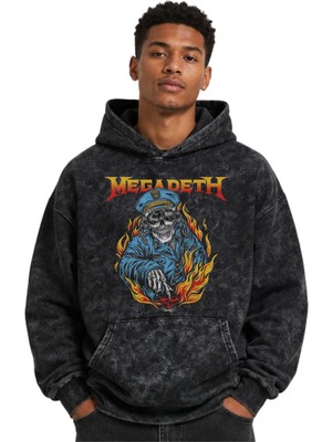 Sevbano Megadeth Rock Metal Müzik Grubu Baskılı Unisex Oversize Yıkamalı Premium Hoodie Sweatshirt