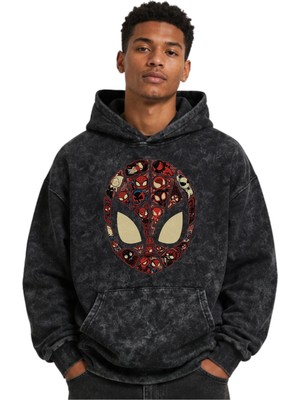 Sevbano Spiderman Örümcek Adam Film Kahramanı Baskılı Unisex Oversize Yıkamalı Premium Hoodie Sweatshirt