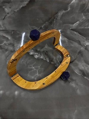 Velanee 24 cm Doğal Ahşap Çanta Bursu Lacivert Taşlı Model