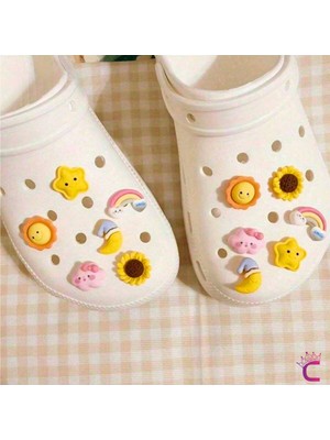 Cinderella 12'li Kawaii 3D Model Ay Gökkuşağı Yıldız Çiçek Crocs Uyumlu Terlik Süsü Seti Jibbitz Cross Süsleri Crocks Charm