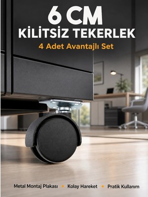 Belle Fusion Mey Ithalat® Masa ve Koltuk Için Kilitsiz Tekerlek Seti 6 cm