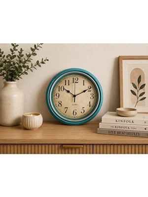 Nomikase Turkuaz Renkli Vintage Sessiz Mekanizmalı Duvar Saati – Modern Şıklık