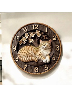 Nomikase Renkli Kedi Çocuk Desenli Ahşap Yılbaşı Duvar Saati, Hediyelik