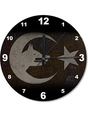Nomikase 30 cm Çap Kurt Bayraklı Analog Duvar Saati, Şık ve Dayanıklı Tasarım