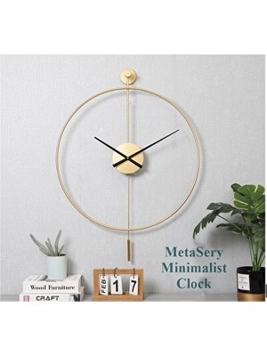 Nomikase Büyük Boy Metal Duvar Saati - Siyah ve Gold Detaylı, 50X75CM