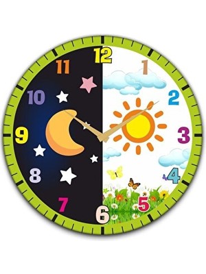 Nomikase Çocuk Odası Dijital ve Uv Baskılı Gece Gündüz Temalı Duvar Saati