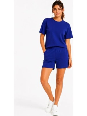Defy Moda Premium Osy Modal Yumuşak Dokulu Tişört Cepli Şort Alt Üst Takım - Lacivert