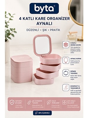 Nomikase Aynalı 4 Katlı Döner Makyaj ve Takı Organizeri