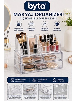 Nomikase 3 Çekmeceli Şeffaf Kozmetik ve Takı Organizeri