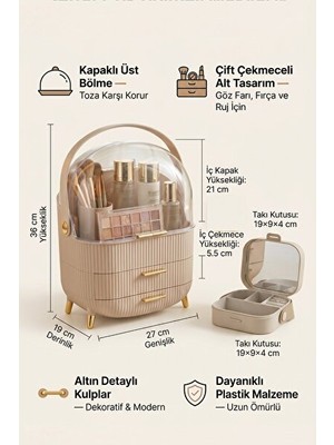 Nomikase Şeffaf Çok Bölmeli Kapaklı Makyaj Organizeri, Hızlı ve Kolay Erişim