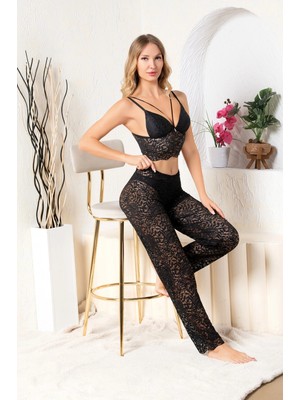 ALFA AKSESUAR 03 Gallipoli 32334 Kadın Danteelli Sabahlık Bralet, Pantolon Takım