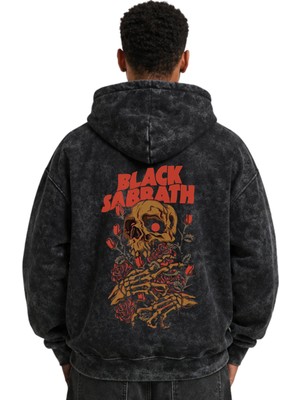 Sevbano Black Sabbath Rock Metal Müzik Grubu Baskılı Unisex Oversize Yıkamalı Premium Hoodie Sweatshirt