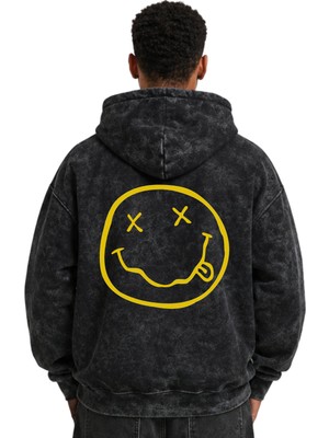 Sevbano Nirvana Rock Metal Müzik Grubu Baskılı Unisex Oversize Yıkamalı Premium Hoodie Sweatshirt