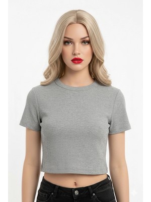 ALFA AKSESUAR 03 Crop Kısakollu Body Gri Renk