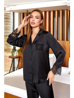 ALFA AKSESUAR 03 Aqua 26358 Saten Dantelli Gömlek Pijama Takımı