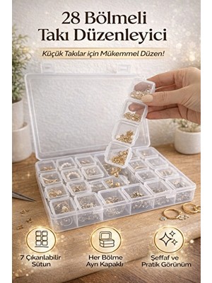 Nomikase 28 Bölmeli Şeffaf Takı Organizer Kutusu, Pratik ve Çıkarılabilir Bölmelerle