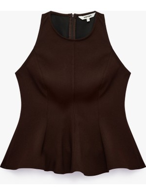 Koton Slim Fit Bisiklet Yaka Kolsuz Peplum Bluz