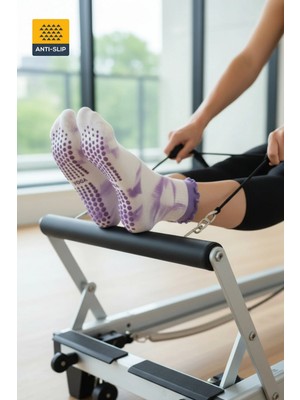 Dore Yazlık Yeni Sezon Yoga Sports Kaydırmaz Tabanlı Batik Model Pilates ve Yoga Çorabı 1 Çift Mor 36 - 42
