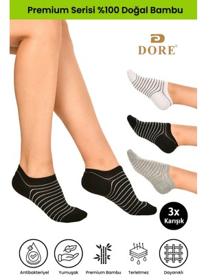 Dore 3 Çift Bambu Ultra Comfort Terletmeyen Yumuşak Lastiksiz Dikişsiz Premium Kısa Çorap Siyah - Beyaz - Gri 36-39