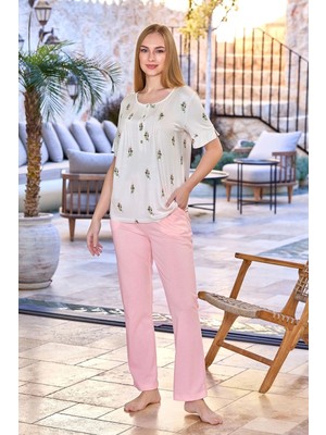 ALFA AKSESUAR 03 Aqua 25674 Kadın Kısa Kol Gül Desen Pijama Takımı