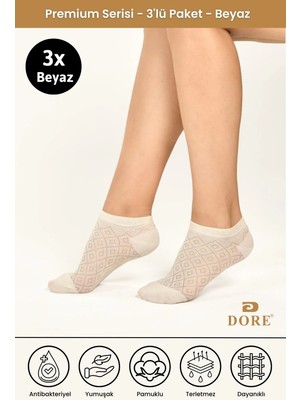 Dore Orijnal Terletmeyen 3 Çift Görünmez Spor Ayakkabı Sneaker Premium Pamuklu Konfor Modeli Patik Çorap Beyaz 36-39
