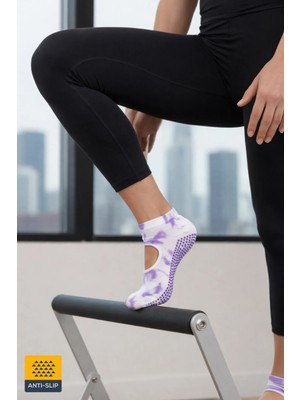 Dore Yazlık Yoga Sports Kaydırmaz Tabanlı Kısa Batik Model Pilates ve Yoga Çorabı 1 Çift Lila 36 - 42