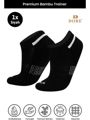 Dore Unisex 1 Çift Premium Bambu Trainer Esnek Konfor Modeli 4 Mevsim Spor & Günlük Kısa Çorap Siyah 36-39