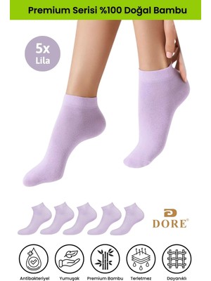 Dore Kadın 5 Çift Bambu Ultra Comfort Terletmeyen Spor Ayakkabı Sneaker Premium Patik Çorap Lila 36-39
