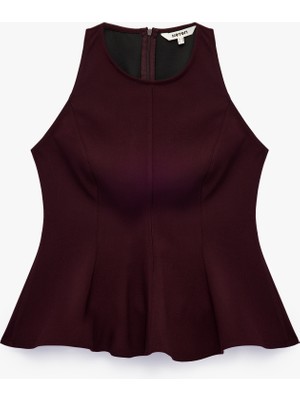Koton Slim Fit Bisiklet Yaka Kolsuz Peplum Bluz