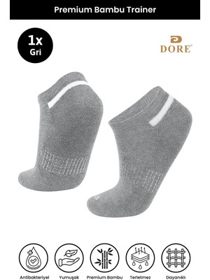 Dore Unisex 1 Çift Premium Bambu Trainer Esnek Konfor Modeli 4 Mevsim Spor & Günlük Kısa Çorap Gri 36-39