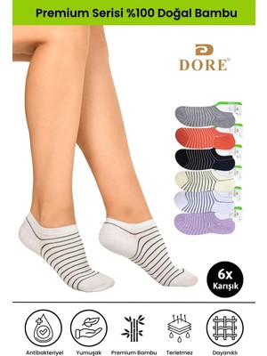 Dore 6 Çift Bambu Ultra Comfort Terletmeyen Yumuşak Lastiksiz Dikişsiz Premium Kısa Çorap Çok Renkli 36-39