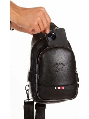 Ases Store Unisex Deri Çapraz Askılı Çanta Göğüs Çanta Çift Yönlü Omuz Çanta Kulaklık Çıkışlı Bodybag Günlük